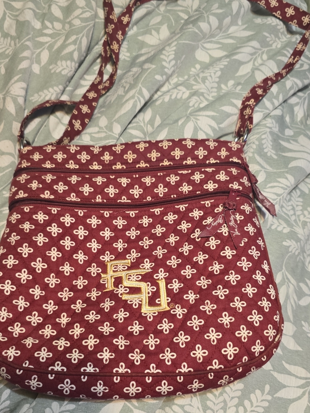 Vera Bradley Quilted Crossbody in Burgundy with Cream Motif